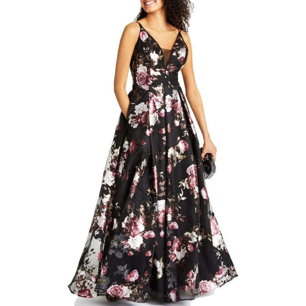 Floral Black and Pink Evening Gown